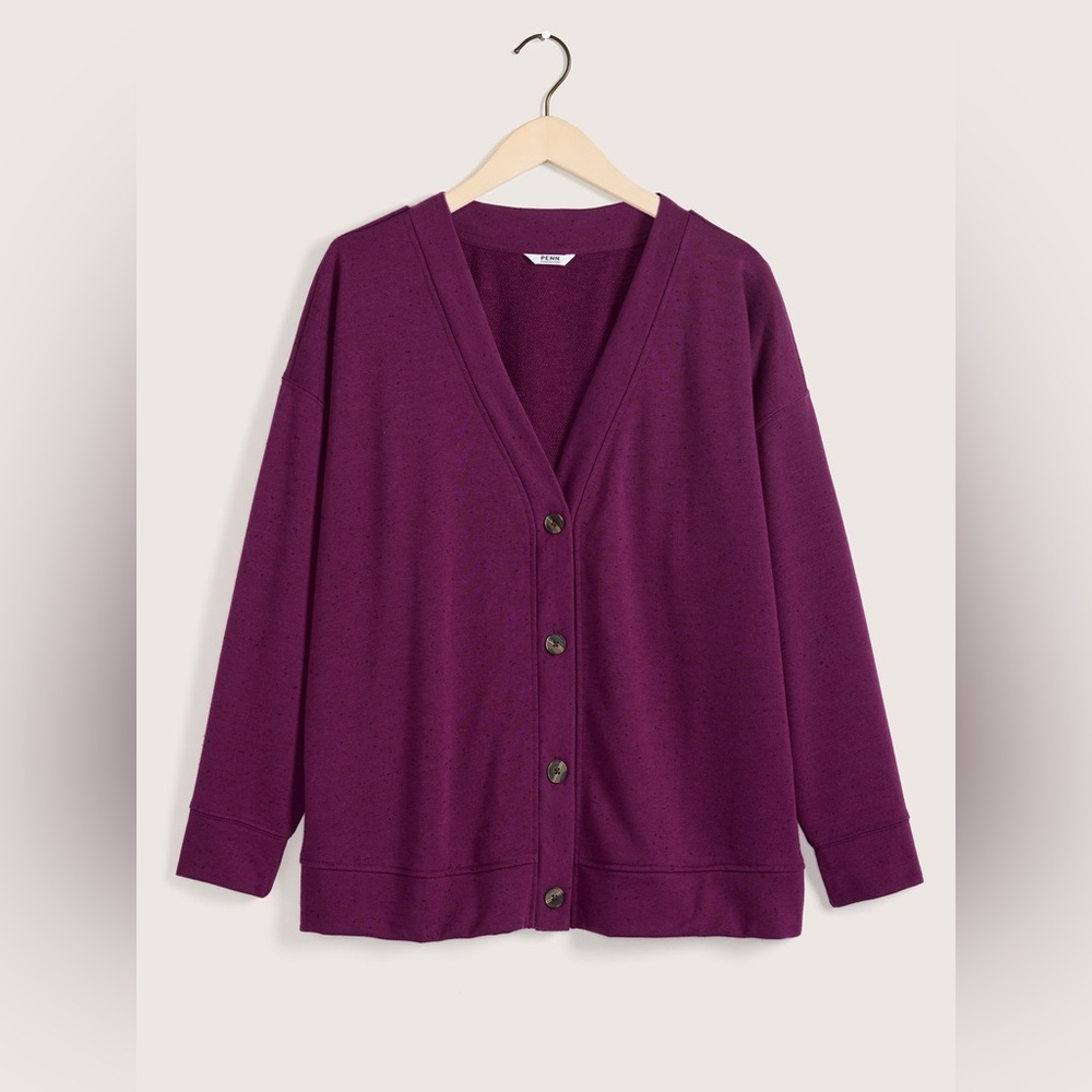 Penningtons Purple Knit Cardigan 3X Button Front Cozy Plus Size Sweater